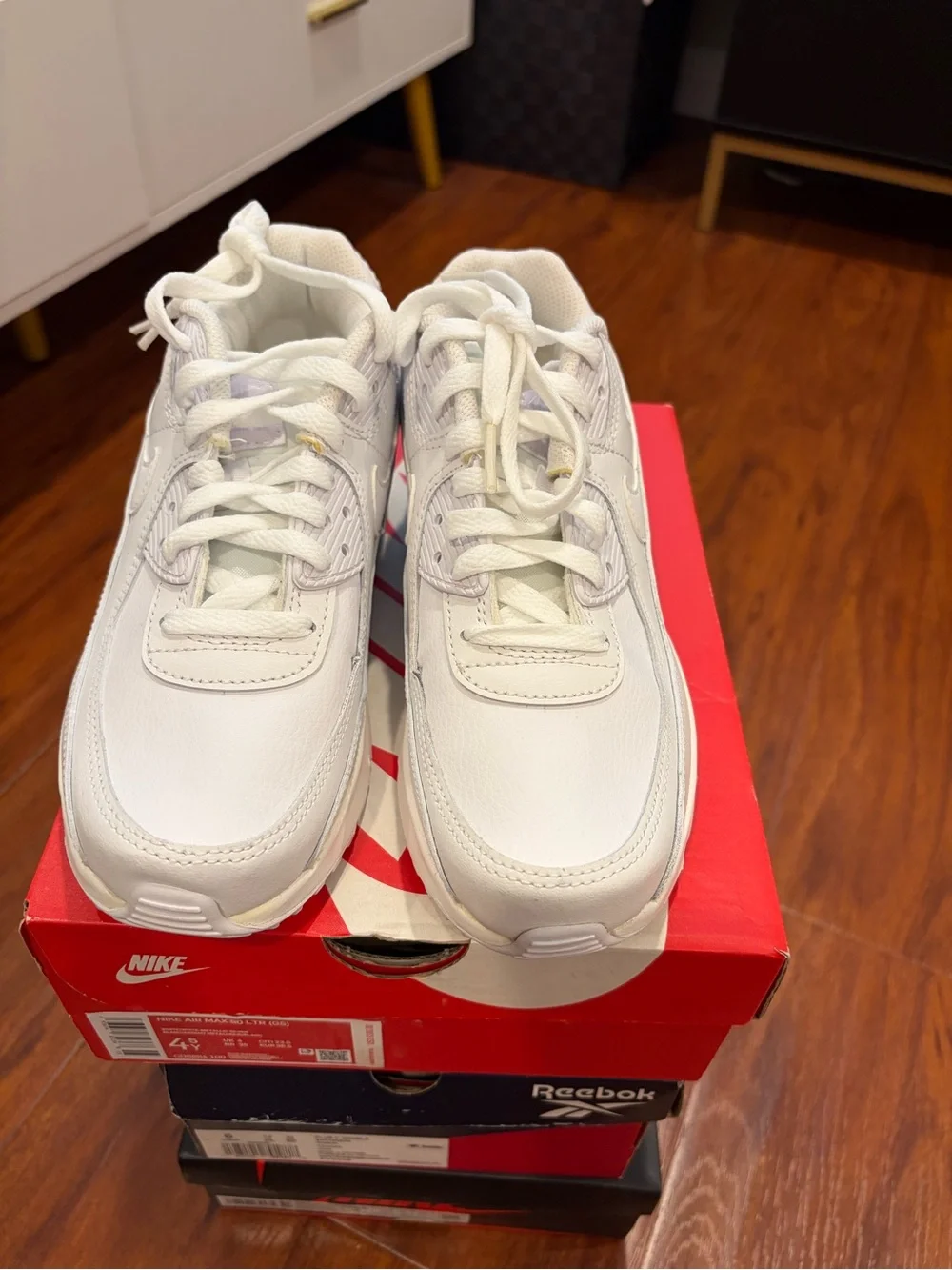 Nike Women’s Air Max 90 Triple White Sneakers - Picture 2 of 3